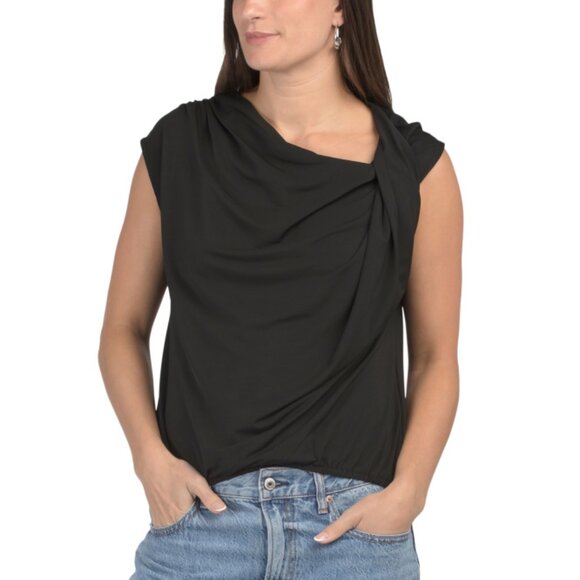 MAX STUDIO LONDON Black Draped Shoulder Top - Picture 1 of 2